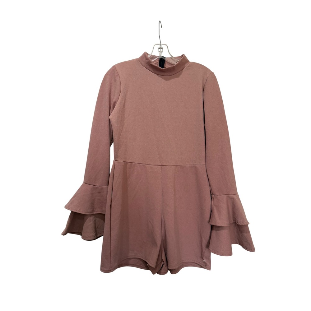 Missguided Womens Pink Mock Neck Ruffle Bell Sleeve Romper Size 10 US
